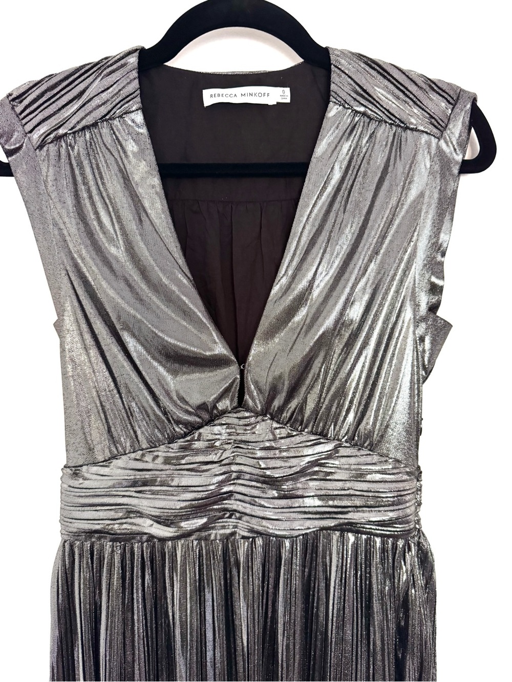 Rebecca Minkoff Metallic Silver Pleated Evening Dress